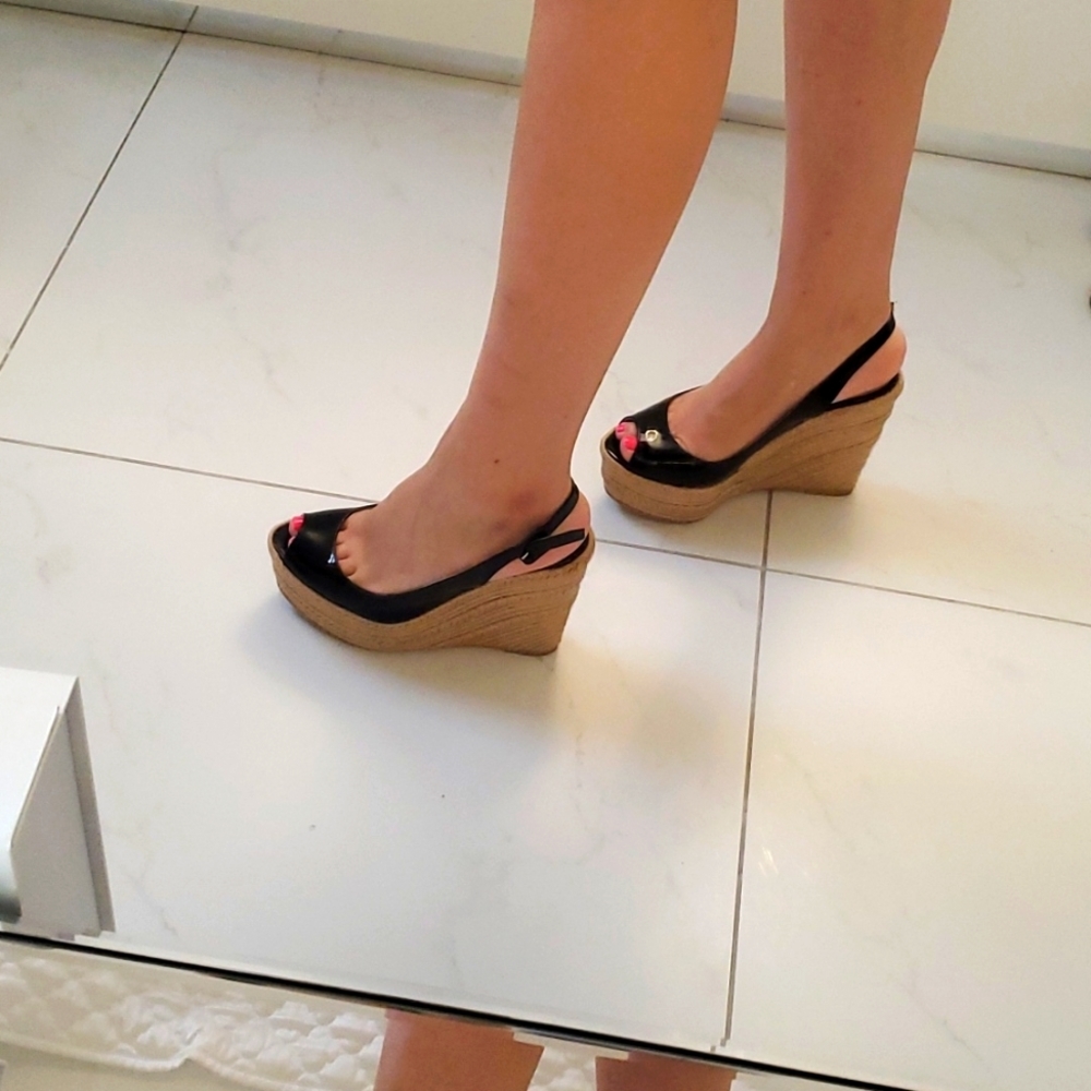 VALENTINO BLACK AND BEIGE WEDGE SANDALS SIZE 7